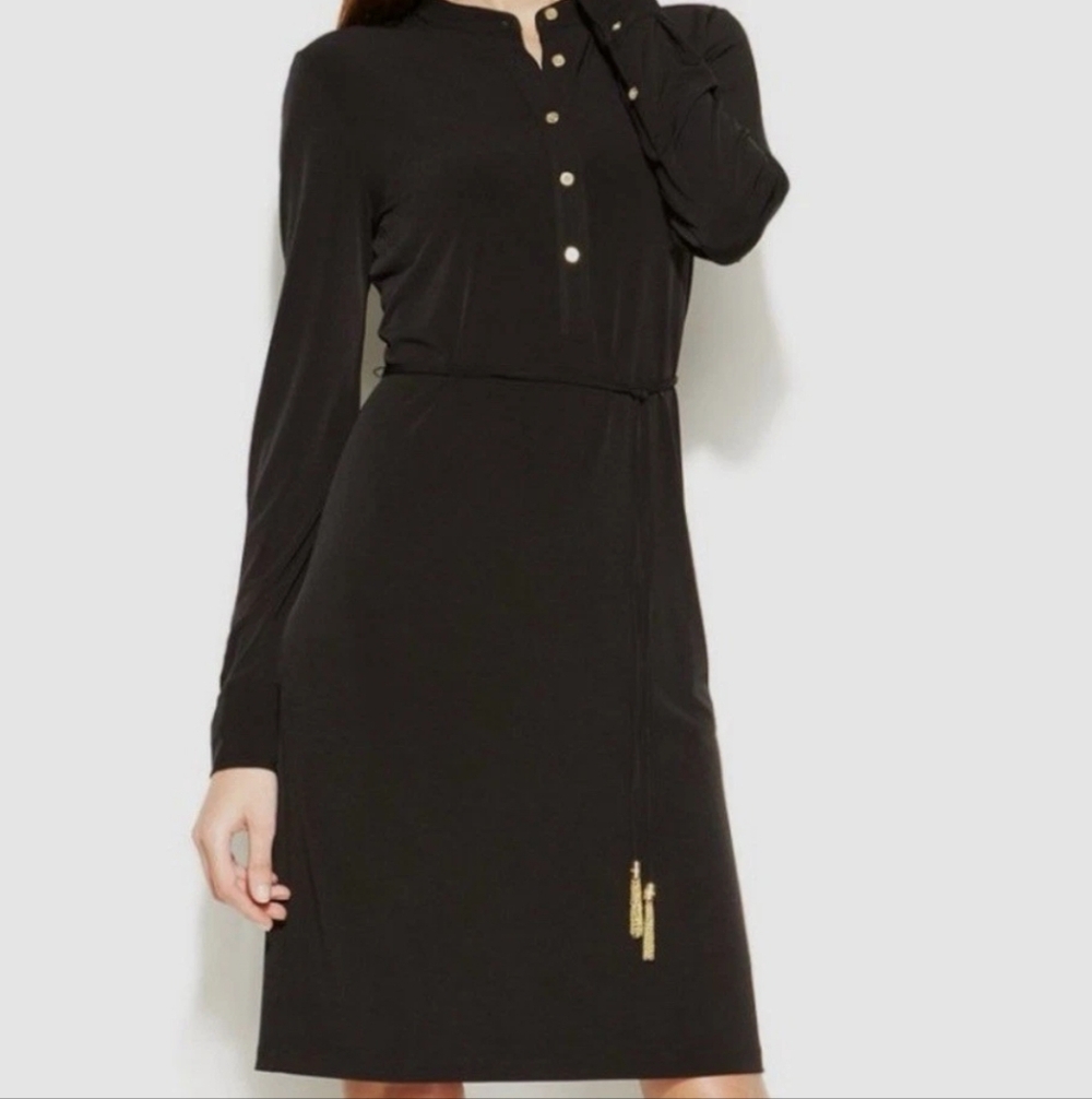 CALVIN KLEIN Longsleeve Black Button Shirt Dress